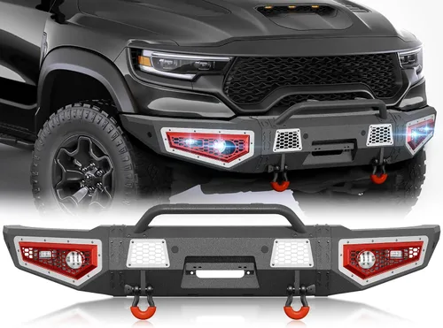 Vista 18 de YZONA Parachoques delantero y trasero compatible con Land Rover Discovery 2 1999-2004 Parachoques Rock Crawler con placa de cabrestante, receptor