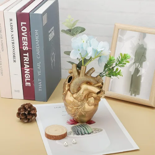 Vista 4 de Florero anatómico de corazón para flores, jarrones con forma de resina, esculturas de ornamento de escritorio, estante para el hogar, centros