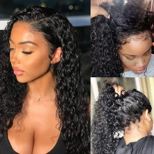 Vista 11 de Pizazz - Pelucas de cabello humano ondulado profundo con encaje frontal de 13 x 4, nudos blanqueados previamente despuntados Pelucas de cabello