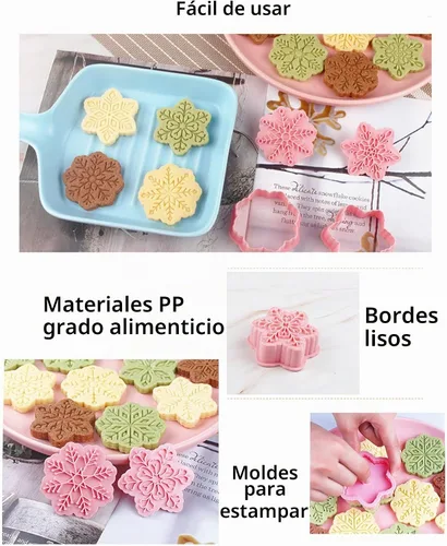 Vista 5 de Sellos de galletas de copo de nieve de 8 puntas de plástico rosa 9
