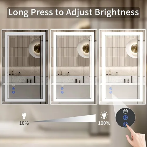 Vista 4 de Espejo de baño LED de 22 x 30 pulgadas con luces, antiniebla, retroiluminado + luz frontal, regulable, espejo de tocador LED para pared, espejo