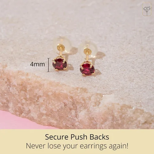 Vista 3 de 14k Gold Round Stud Earrings for Women Small 4mm Birthstone Earrings Real Gold Gemstone Earrings for Women Gemstone Stud Earrings for Women by