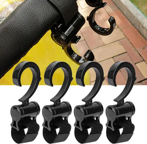Vista 7 de 4 ganchos para cochecito de bebé, ganchos multifuncionales para colgar bolsas de compras, mochila, clips de gancho universales giratorios de 360°