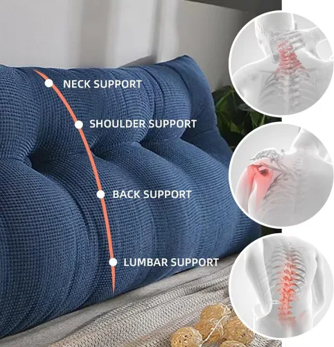 Vista 5 de Almohada triangular de cuña tamaño individual XL con un bolsillo lateral, cojín grande para cabecero, respaldo, almohadas de cuña con funda Gris