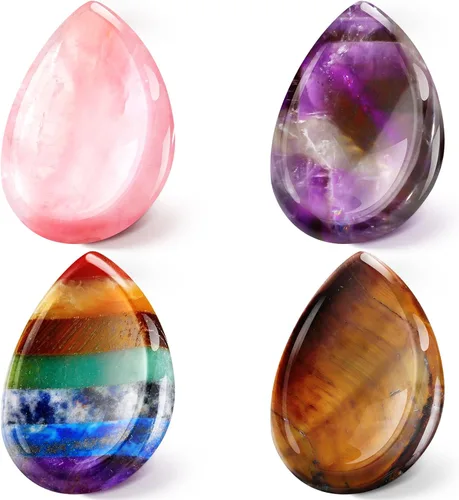 Vista 12 de Roowest 4 piedras de preocupación para el pulgar para la ansiedad, cristal natural, piedras curativas, chakras, amatista, ojo de tigre, cuarzo