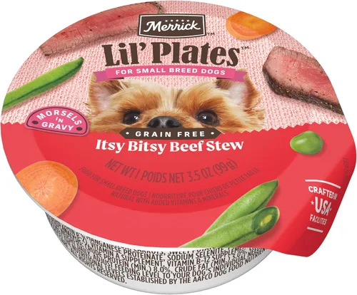 Vista 17 de Merrick Lil' Plates - Alimento húmedo sin cereales para perros pequeños, receta Petite Pot Pie, 12 envases de 3.5 onzas