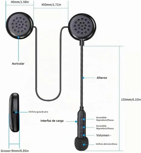 Vista 7 de Auriculares Bluetooth para casco de motocicleta, Bluetooth 5.0, auriculares impermeables para motocicleta, control de música, 80 horas
