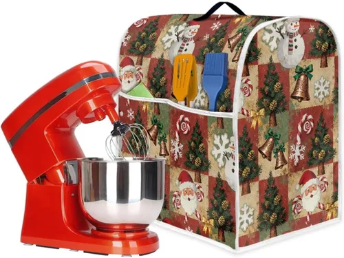 Vista 4 de Cubierta de batidora de pie de Navidad de 4.5 a 5 cuartos de galón, cubierta de mezclador retro, lavable, antimanchas, para cocina, piezas