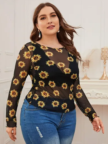 Vista 3 de Floerns Camiseta corta de manga larga con cuello alto falso para mujer