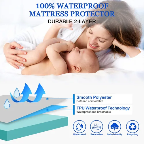 Vista 2 de Sufdari Protector de colchón impermeable, funda de colchón tamaño individual para cama, bolsillo profundo de 18 pulgadas, protector de colchón
