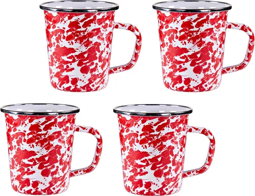Vista 4 de Golden Rabbit Enamelware Latte Coffee or Tea Mugs, 16 ounce, Americana, Set of 4