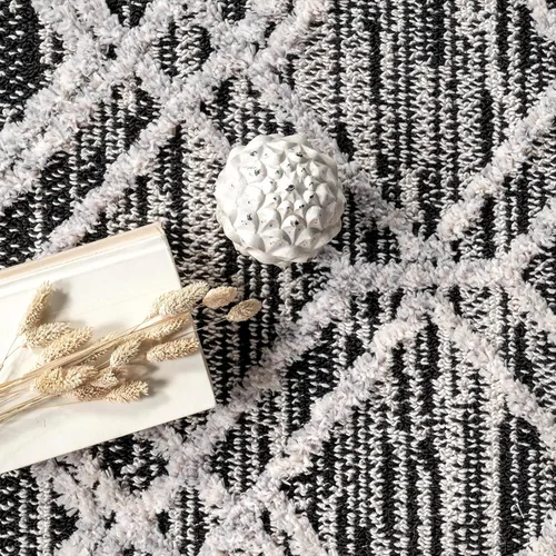 Vista 6 de nuLOOM Alfombra de Área Ansley Marroquí con Borlas de 2 x 6 pies, Gris, diseño bohemio con textura alta-baja, pelo alto de felpa, resistente a