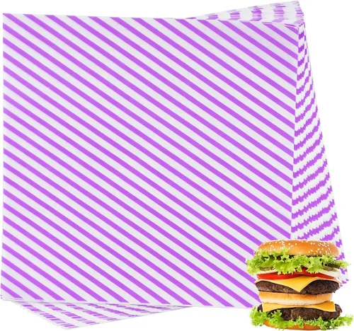 Vista 7 de 200 hojas de envoltorio de alimentos a rayas negro y blanco, papel encerado seco para pan y sándwiches, forros de papel para cestas de comida