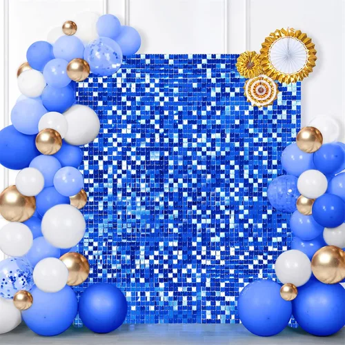 Vista 36 de 12 paneles cuadrados de lentejuelas brillantes para pared color azul claro (Baby Blue) telón de fondo decorativo para fiestas de bodas