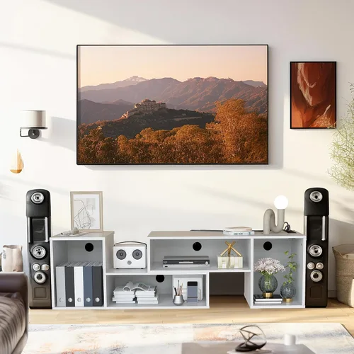 Vista 9 de DKLGG Soporte de TV LED, moderno centro de entretenimiento en forma de L con 19 modos de luz LED, almacenamiento y tomas de corriente
