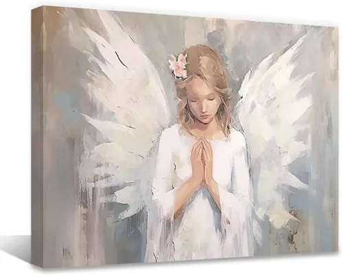 Vista 7 de QIXIANG Lienzo decorativo para pared, diseño de perro con ángel, para dormitorio, habitación de niños, marco listo para colgar