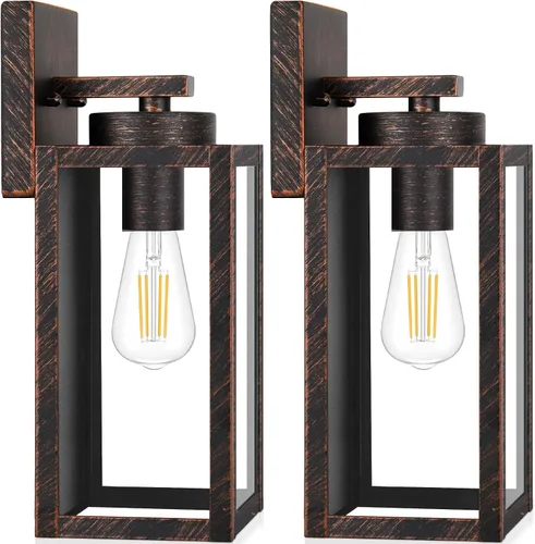 Vista 17 de BesLowe Lámparas de pared para exteriores, faroles de pared impermeables exteriores, apliques de porche marrones con casquillos E26, luces