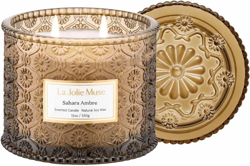 Vista 9 de LA JOLIE MUSE Vela de Cáscara de Sandía y Menta - Eucalipto, Salvia, Lavanda Vela Grande de Cera de Soja de 12 oz con 2 Mechas 60 Horas