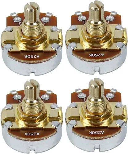Vista 8 de FLEOR Potenciómetro cónico de audio con eje de 0.709 in, 4 piezas, tamaño completo, para guitarra, A250K