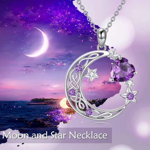 Vista 5 de Collar de plata de ley con estrella de luna creciente para mamá e hija, piedra natal, granate, día de la madre, cumpleaños, joyería celta, regalos