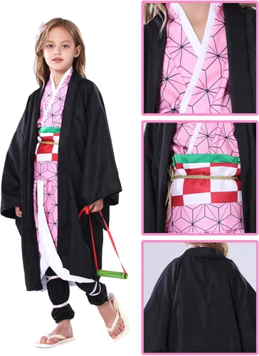 Vista 3 de Hotiego Tanjir Kamado Cosplay Costume Demon Cosplay Outfits Cape Anime Costume Halloween Costumes for Boys Girls