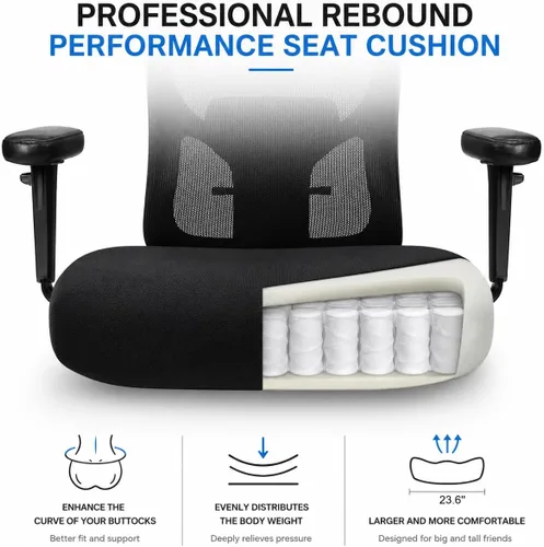 Vista 5 de Silla de oficina grande y alta de 600 libras, silla de malla ergonómica resistente, silla de escritorio ejecutiva para computadora con asiento ancho