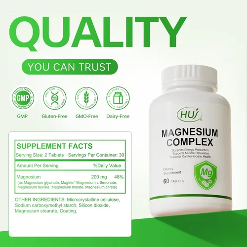 Vista 6 de HUJ Suplemento Complejo de Magnesio - Cinco Tipos de Magnesio - Apoya la Producción de Energía, Relajación Muscular y Salud Cardiovascular* - 60