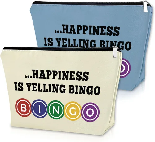 Vista 12 de Sazuwu Regalo para amantes del bingo, 2 piezas, bolsa de maquillaje, regalo para mujeres, amantes del casino, regalo de Navidad, cumpleaños, bolsa
