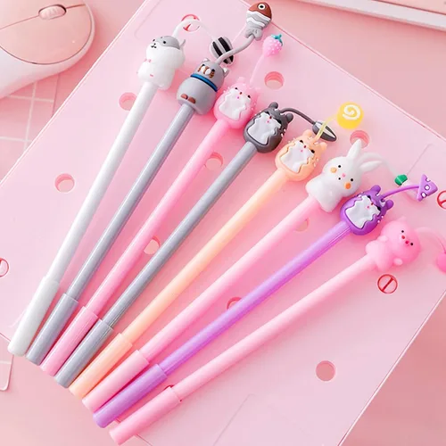 Vista 7 de KRIZJUES 12 unidades de bolígrafos de tinta de gel Kawaii bonitos, adecuados para escribir, regalos para niños y maestros, recarga negra de 0.5mm