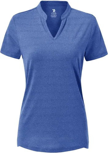 Vista 48 de Gopune Polo de golf con cuello en V para mujer, sin cuello, manga corta, ligera, de secado rápido, camisetas de tenis para correr
