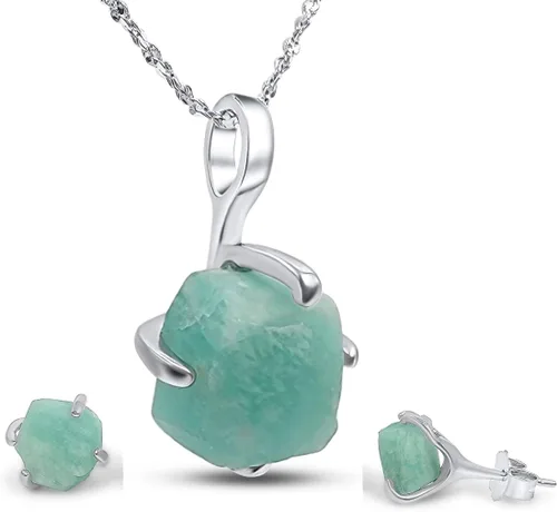 Vista 100 de Juego de joyas de piedras preciosas crudas reales con plata de ley 925 chapada en oro real, collar y aretes de piedra natal, regalo para ella por