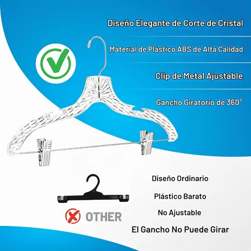 Vista 5 de HARDW Perchas para ropa con clips de plástico, juego de 12 unidades, perchas resistentes para vestidos, camisetas, camisas, trajes, perchas