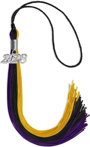 Vista 166 de Endea Graduation Borla de triple color con gota de fecha plateada (negro/dorado/granate, 2020)