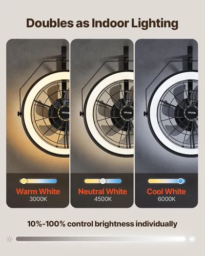 Vista 4 de VEVOR Ventilador de montaje en pared con luces de 22 pulgadas