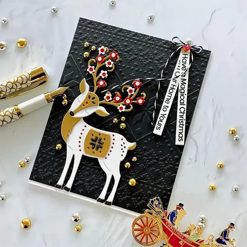 Vista 3 de Troqueles de metal de ciervo de Navidad para hacer tarjetas, plantillas cortadas para álbumes de recortes, álbum de fotos, papel decorativo