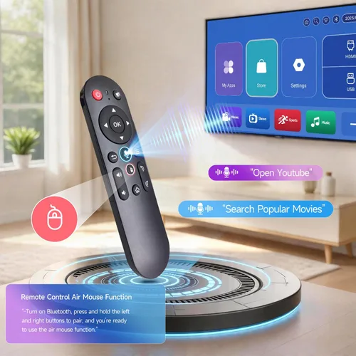 Vista 5 de Mini proyector con Wifi 6 y Bluetooth 5.4, proyector portátil inteligente 4K, Android 14 y 400 ANSI, enfoque automático y Keystone, proyector