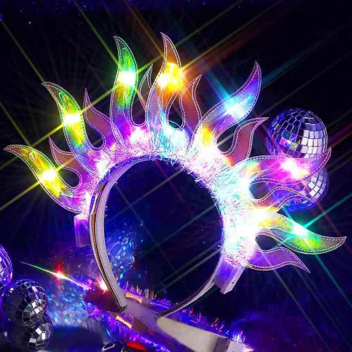 Vista 5 de Zoestar Diadema de llama iluminada, bandas para el pelo con luz LED, para fiesta, discoteca, disfraz, accesorio para el cabello para mujeres