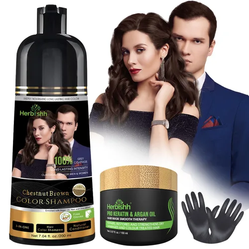 Vista 15 de Herbishh Champú Color Cabello Negro 6.8 fl oz+ Aceite Cabello 1 fl oz+ Aceite de argán y negro