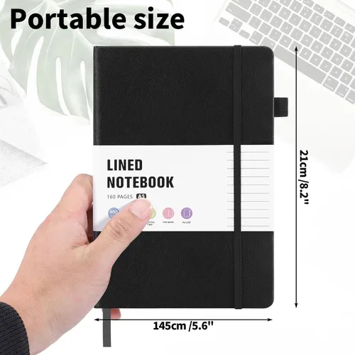 Vista 3 de Thboxes Cuaderno de 80 hojas, cuaderno ejecutivo de tapa dura de 5.7 x 8.3 pulgadas, para estudiantes, trabajadores, mujeres y hombres, bloc de Negro