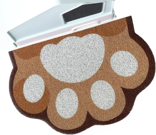 Vista 7 de Bonita alfombra de arena para gatos de 24 x 19 pulgadas, tapete para caja de arena, suave para patas de gatito, fácil de limpiar, antideslizante