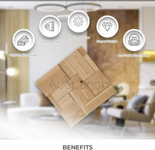 Vista 3 de 1 Panel de arte de pared de madera de Finlandia de alto grado estilo bloque estético Difusor de sonido acústico STC 27 Decoración para el hogar