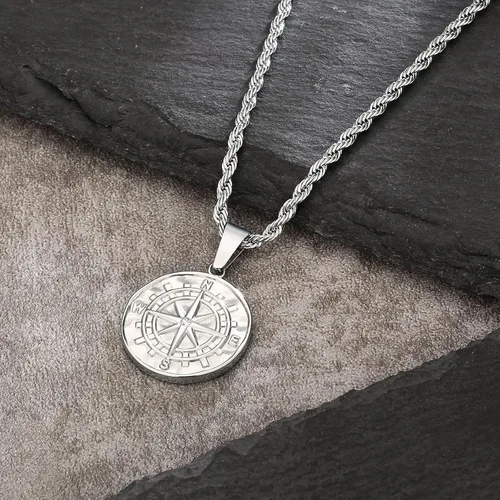 Vista 5 de KRKC&CO - Collar con dije de moneda, cadena de medallón de oro, brújulaSan CristóballeónMedusaÁngel círculo vintage collar de moneda para hombres