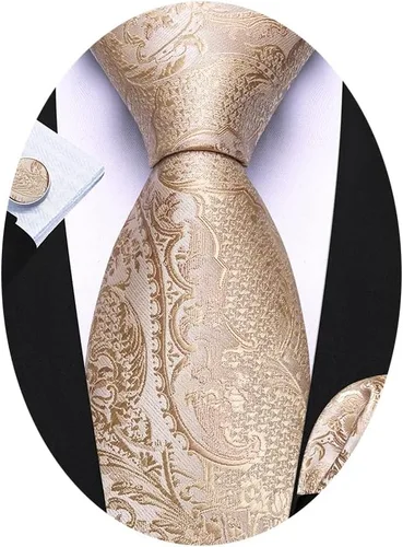 Vista 16 de Barry.Wang Conjunto de corbatas para hombre, seda con diseño de cachemira, corbata tejida formal con pañuelo de bolsillo y gemelos Un Burgandy