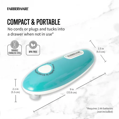 Vista 2 de Farberware Abrelatas automático compacto con pilas, manos libres, para cualquier tamaño de lata, con imán para quitar de forma segura la tapa