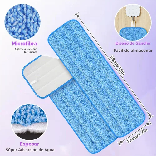 Vista 3 de Paquete de 3 almohadillas reutilizables para mopa Swiffer PowerMop, súper absorción, limpieza de suelos de madera dura multisuperficie, lavables a