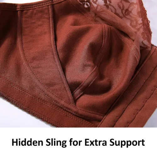 Vista 5 de DELIMIRA Sujetadores con cierre frontal para mujer, espalda cruzada, sin varillas, talla grande, cobertura completa, brasier de algodón de encaje