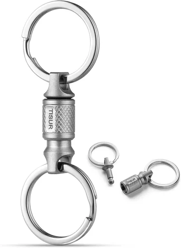 Vista 3 de TISUR Titanium Quick Release Keychain, Retractable Key Chain Detachable Keychain ClipPull Apart Key Rings for Men Women