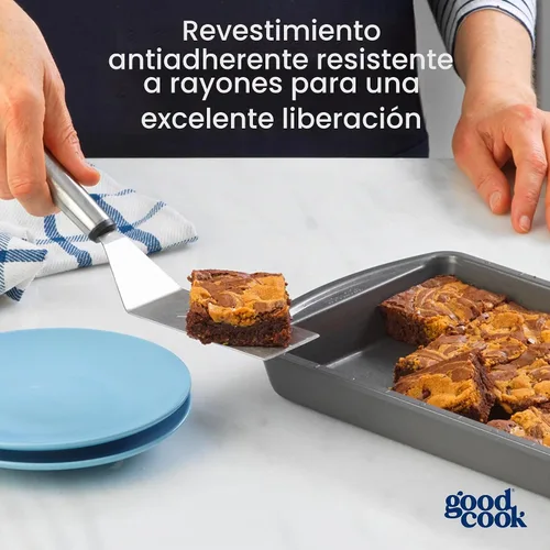 Vista 4 de GoodCook Molde antiadherente de acero para hornear pasteles de 11" x 7", molde antiadherente multiusos para brownies, galletas y pasteles, gris