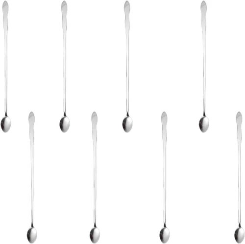 Vista 12 de Juego de 8 cucharas mezcladoras de acero inoxidable con mango largo de 7.9 in para café, batidos, jugos, cócteles
