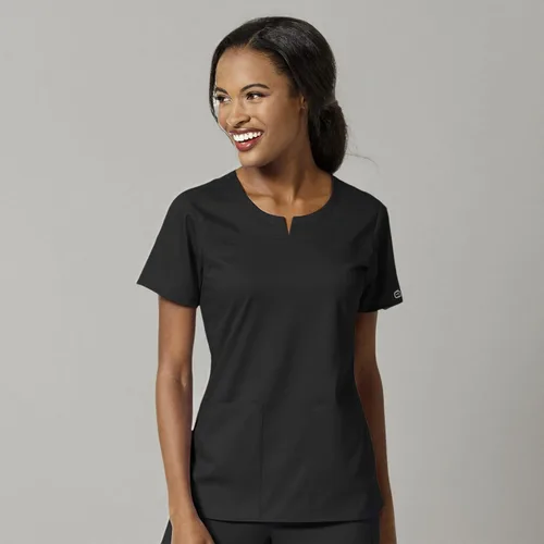Vista 3 de WonderWink Camiseta médica con cuello de muesca de 4 bolsillos para mujer